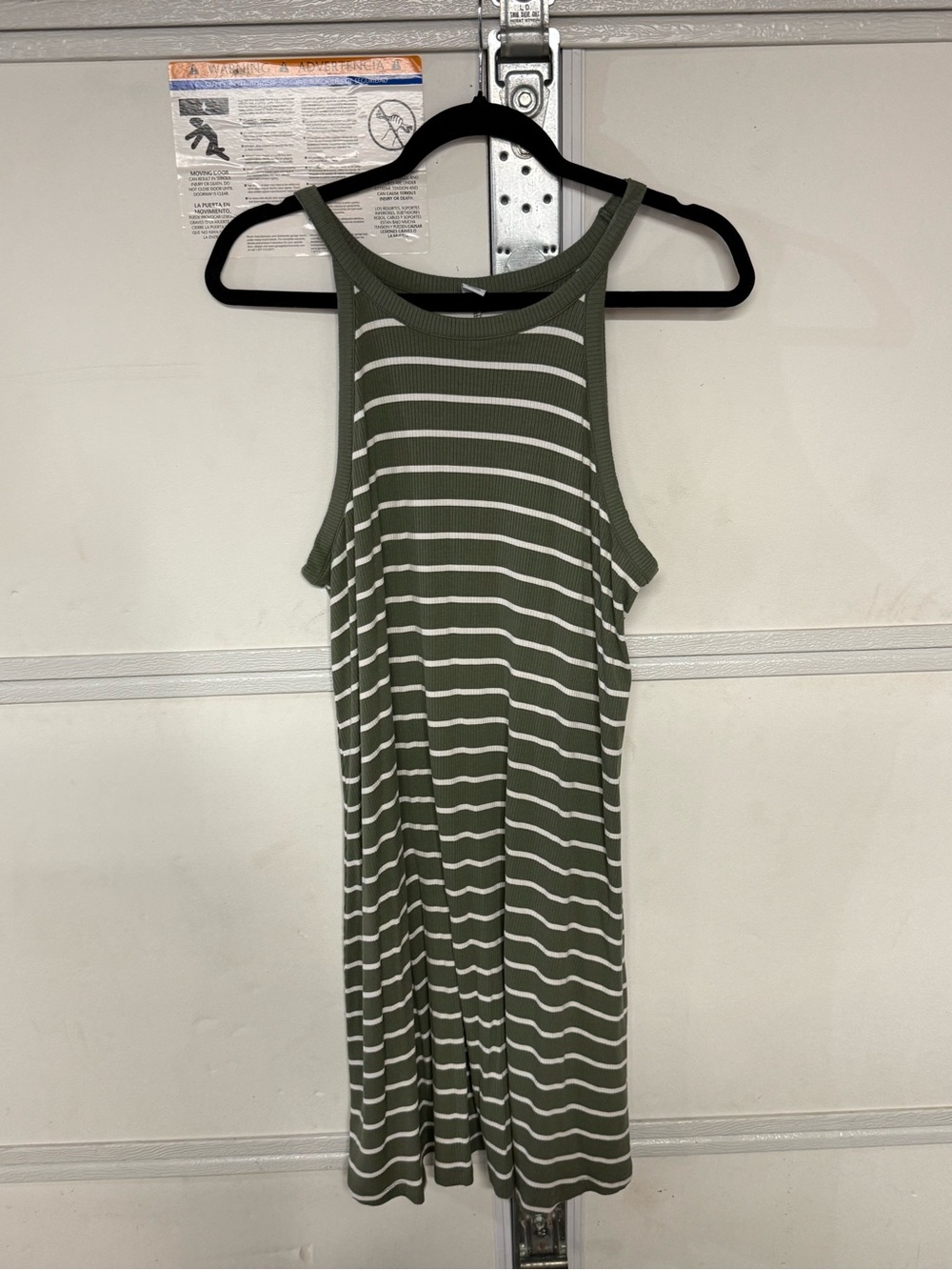 Old Navy Olive Green and White Striped Tank Dress